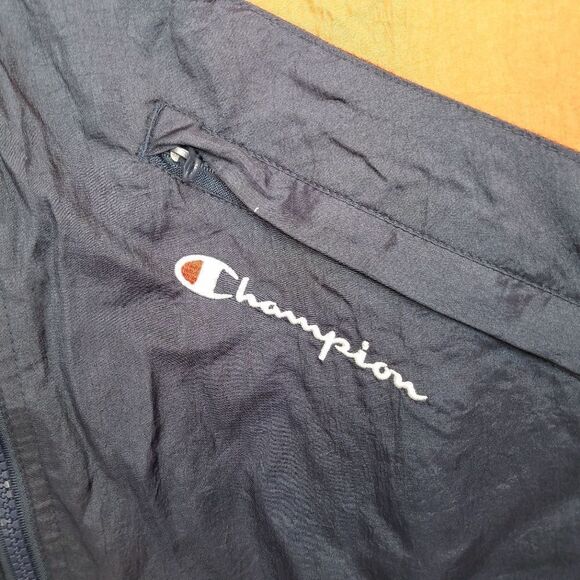 Vintage Champion Navy Striped Nylon Warmup Windbreaker Jacket Imperial Indigo - Picture 9 of 13